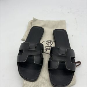 Hermes Black Oran Sandals